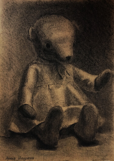 Рисунок под названием "Teddy-bear in a dre…" - Irina Shadrina, Подлинное произведение искусства, Древесный уголь
