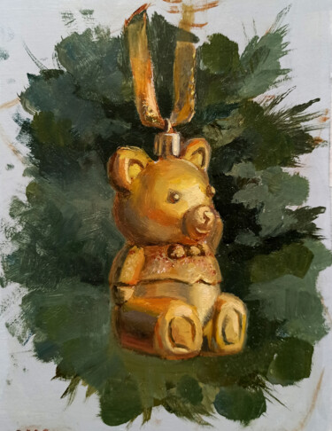 Malerei mit dem Titel "Christmas tree toy…" von Irina Shadrina, Original-Kunstwerk, Öl