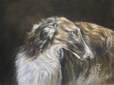 Desenho intitulada "Hunting dog portrait" por Irene_art, Obras de arte originais, Pastel