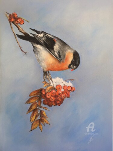 Dessin intitulée "Bullfinch" par Irene_art, Œuvre d'art originale, Pastel