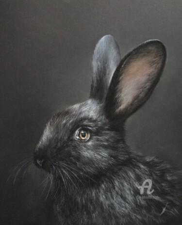 Drawing titled "Black rabbit" by Irene_art, Original Artwork, Pastel