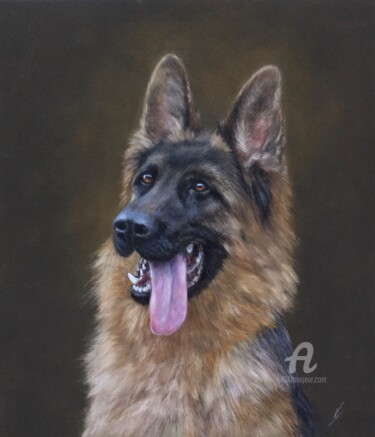 Desenho intitulada "German shepherd" por Irene_art, Obras de arte originais, Pastel