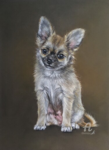 Рисунок под названием "Sad little dog" - Irene_art, Подлинное произведение искусства, Пастель