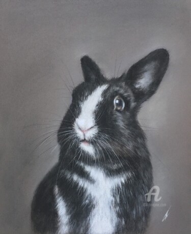 Drawing titled "Black bunny" by Irene_art, Original Artwork, Pastel