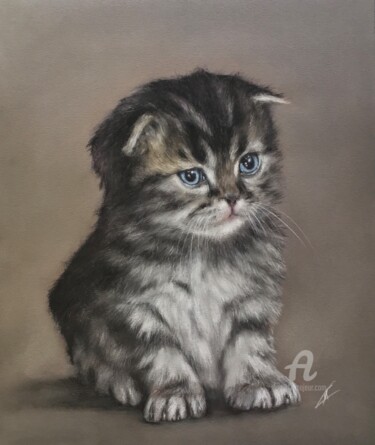 Drawing titled "Sad kitten" by Irene_art, Original Artwork, Pastel