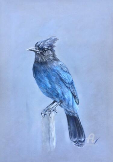 Desenho intitulada "Blue bird" por Irene_art, Obras de arte originais, Pastel