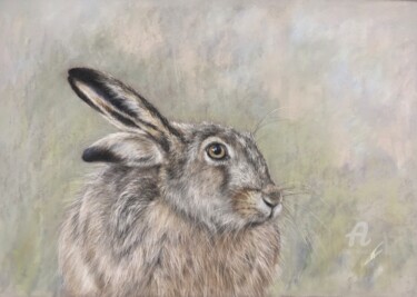 Картина под названием "Hare portrait" - Irene_art, Подлинное произведение искусства, Пастель