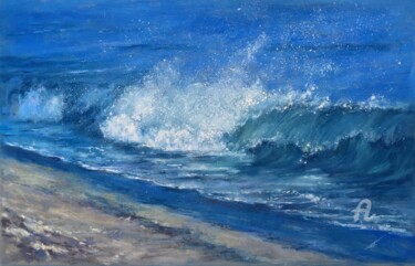 Painting titled "Beach. Waves." by Irene_art, Original Artwork, Pastel