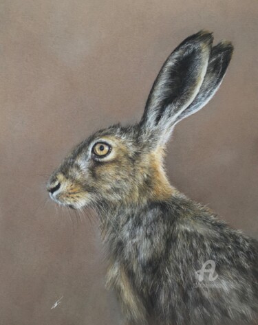 Dessin intitulée "Sly hare portrait" par Irene_art, Œuvre d'art originale, Pastel