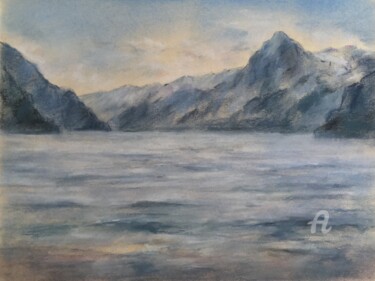 Rysunek zatytułowany „Lake and mountains.” autorstwa Irene_art, Oryginalna praca, Pastel