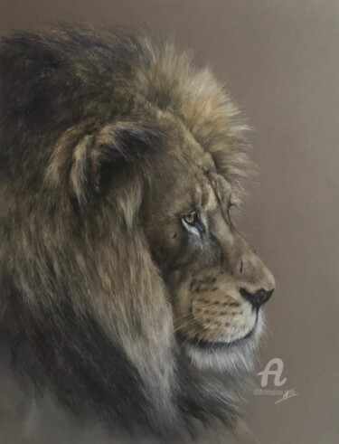 Drawing titled "Sad lion" by Irene_art, Original Artwork, Pastel
