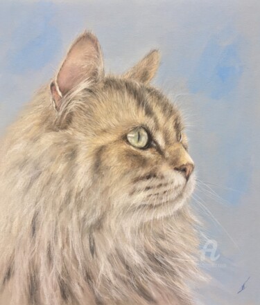 Disegno intitolato "Cat profile" da Irene_art, Opera d'arte originale, Pastello
