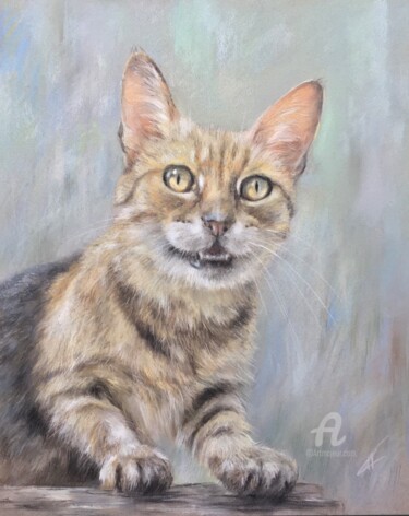 Рисунок под названием "Cat-hunter" - Irene_art, Подлинное произведение искусства, Пастель