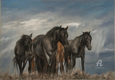 Dibujo titulada "Horses" por Irene_art, Obra de arte original, Pastel