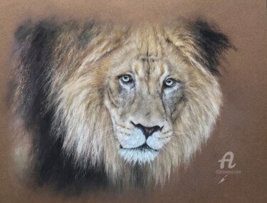 Desenho intitulada "Wise lion" por Irene_art, Obras de arte originais, Pastel