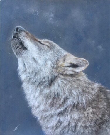 Drawing titled "Wolf song" by Irene_art, Original Artwork, Pastel