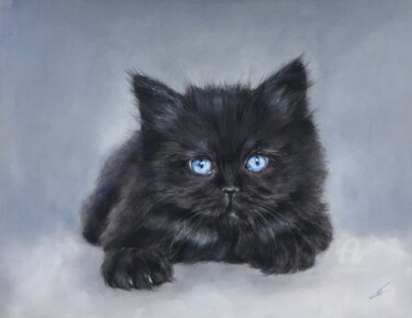 Dessin intitulée "Black kitty" par Irene_art, Œuvre d'art originale, Pastel
