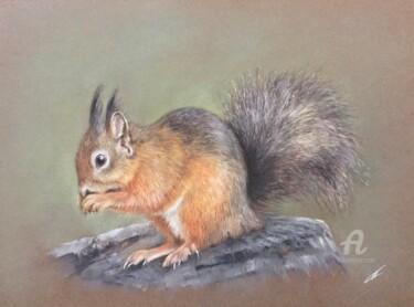 Drawing titled "Red squirrel" by Irene_art, Original Artwork, Pastel