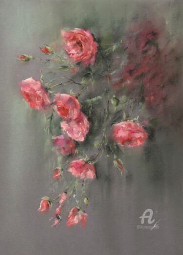 Ζωγραφική με τίτλο "Tea roses" από Irene_art, Αυθεντικά έργα τέχνης, Παστέλ