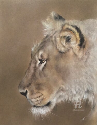 Рисунок под названием "Lioness" - Irene_art, Подлинное произведение искусства, Пастель