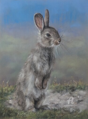 Drawing titled "Sunset rabbit" by Irene_art, Original Artwork, Pastel