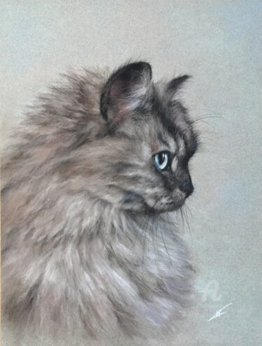 Drawing titled "Sly cat" by Irene_art, Original Artwork, Pastel