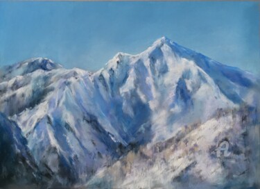 Drawing titled "Mountains in snow" by Irene_art, Original Artwork, Pastel