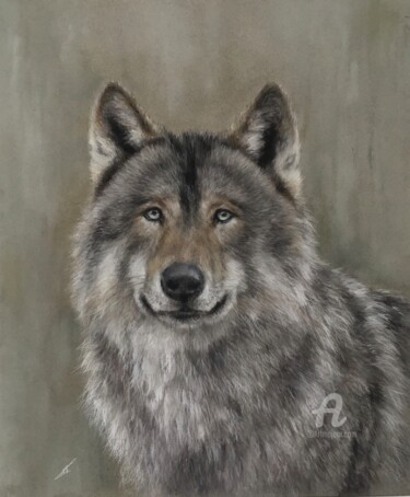 Dessin intitulée "Very kind wolf" par Irene_art, Œuvre d'art originale, Pastel