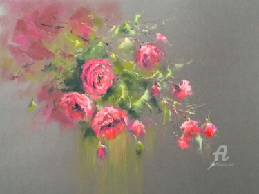 Рисунок под названием "Garden roses" - Irene_art, Подлинное произведение искусства, Пастель