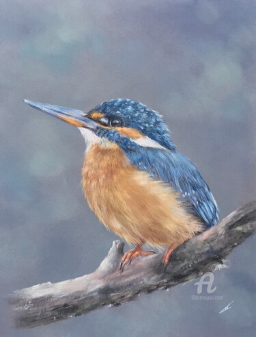 Disegno intitolato "Kingfisher portrait" da Irene_art, Opera d'arte originale, Pastello