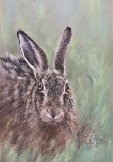 Рисунок под названием "British brown hare" - Irene_art, Подлинное произведение искусства, Пастель