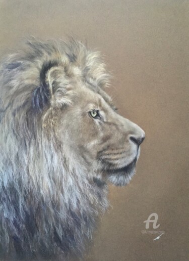 Desenho intitulada "Lion from León" por Irene_art, Obras de arte originais, Pastel