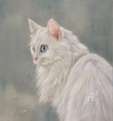 Dibujo titulada "White cat" por Irene_art, Obra de arte original, Pastel