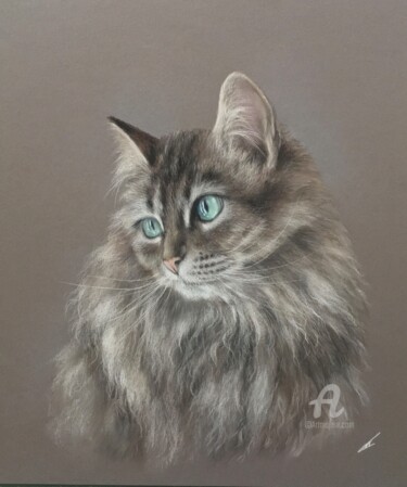 Dibujo titulada "Siberian cat" por Irene_art, Obra de arte original, Pastel