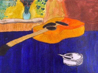 Картина под названием "Guitar and cigarette" - Iren Oginski, Подлинное произведение искусства, Гуашь