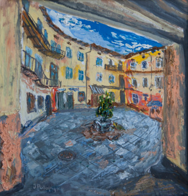 Peinture intitulée "The Courtyard in Lv…" par Ivan Ribarchuk, Œuvre d'art originale, Huile