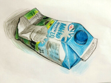 Disegno intitolato "A packet of milk" da Iriia Belogorskaya, Opera d'arte originale, Matite colorate