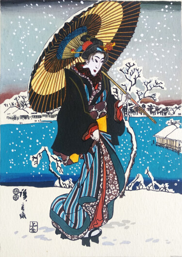 Desenho intitulada "Japanese young woma…" por Iriia Belogorskaya, Obras de arte originais, Guache