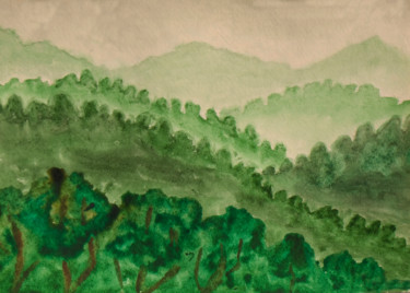 Painting titled "Green hills" by Irina Afonskaya, Original Artwork, Watercolor