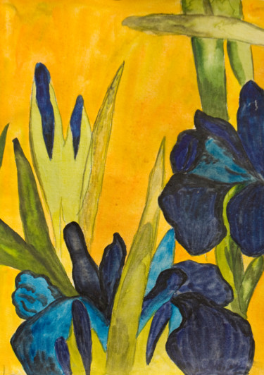 Картина под названием "Blue irises" - Irina Afonskaya, Подлинное произведение искусства, Акварель