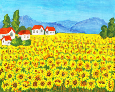 Картина под названием "Field with sunflowe…" - Irina Afonskaya, Подлинное произведение искусства, Акрил