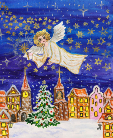 Pintura intitulada "Angel with sparkler" por Irina Afonskaya, Obras de arte originais, Aquarela