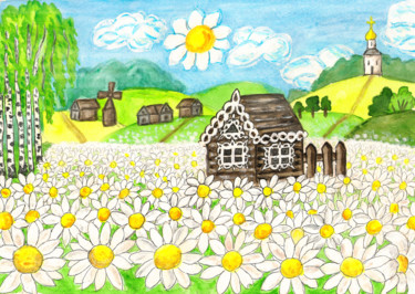 绘画 标题为“House with camomile…” 由Irina Afonskaya, 原创艺术品, 水彩