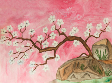 Pintura intitulada "Little tree with wh…" por Irina Afonskaya, Obras de arte originais, Aquarela