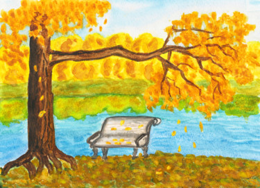 Ζωγραφική με τίτλο "Autumn landscape wi…" από Irina Afonskaya, Αυθεντικά έργα τέχνης, Ακουαρέλα