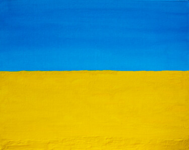 Schilderij getiteld "Yellow field and bl…" door Irina Afonskaya, Origineel Kunstwerk, Acryl