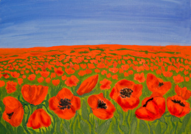 Painting titled "Meadow with red pop…" by Irina Afonskaya, Original Artwork, Oil