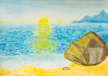 Картина под названием "Sunset on sea" - Irina Afonskaya, Подлинное произведение искусства, Акварель