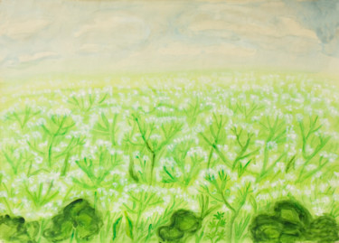 Peinture intitulée "White meadow in blo…" par Irina Afonskaya, Œuvre d'art originale, Aquarelle