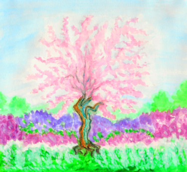 Картина под названием "Pink cercis tree" - Irina Afonskaya, Подлинное произведение искусства, Акварель